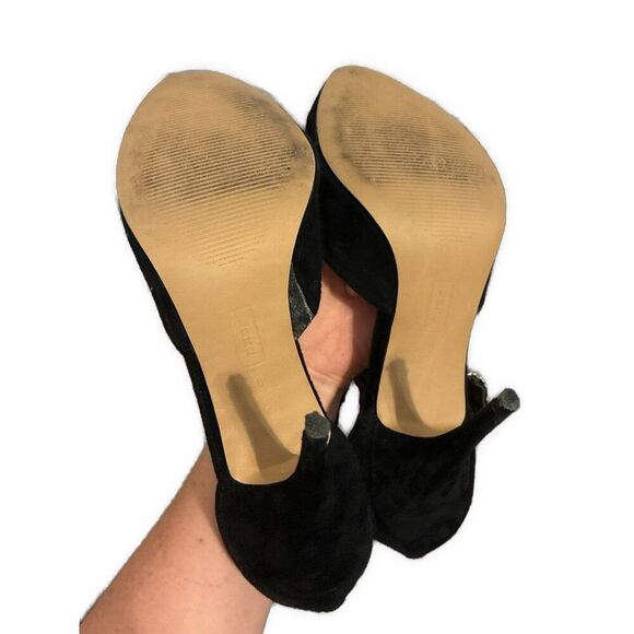 Steve Madden Luxe L Fiona Black Suede Silver Embellishment Heels Size 8 - Picture 4 of 8